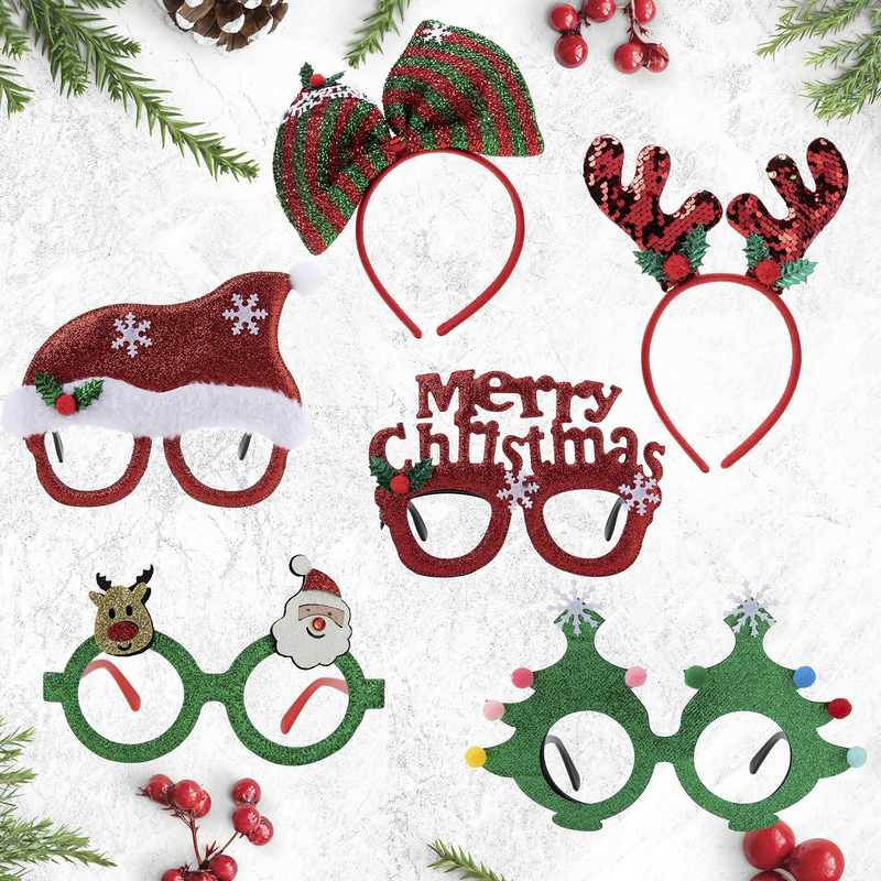 12 Piece Christmas Headbands and Glasses Frames Bundle Set