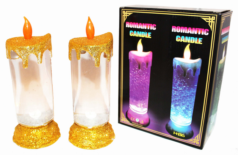 august & leo Jeweled Glitter Hurricanes with LED Candles 2-piece