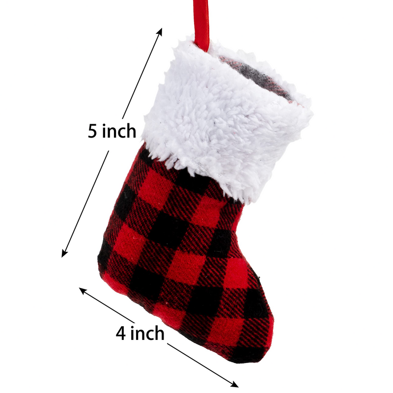 5in Red Black Buffalo Plaid Christmas Stockings, 12 pack