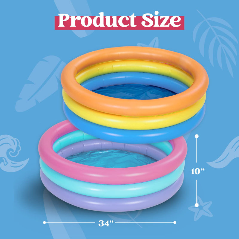 SLOOSH - 34in Multicolor (3 Color Rings) Inflatable Kiddie Pool Set, 2 Pack