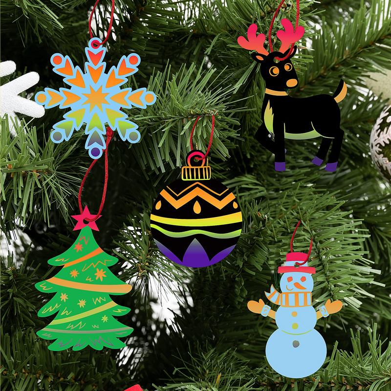 Rainbow Color Scratch Christmas Ornaments, 72 Piece