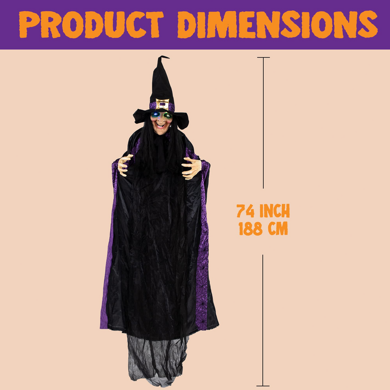 Life Size Hanging Animated Witch With Led Eyes