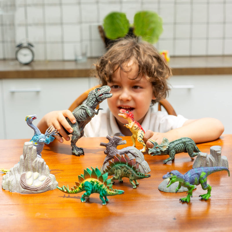 6in to 9in Realistic Dinosaur Figures with Movable Jaws, 18 Pcs