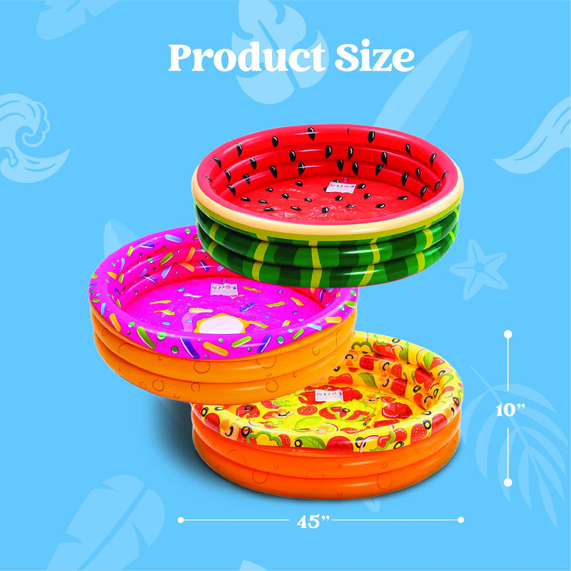 Sloosh -  47in Watermelon Donuts Pizza Inflatable Kiddie Pool,  3 Pieces