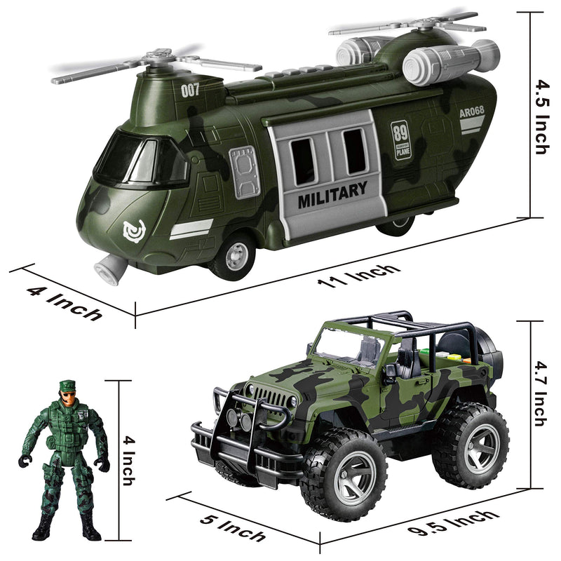 JOYIN joyin 3 in 1 friction powered siren military vehicle toy with action  figures, including military truck, helicopter and tank t