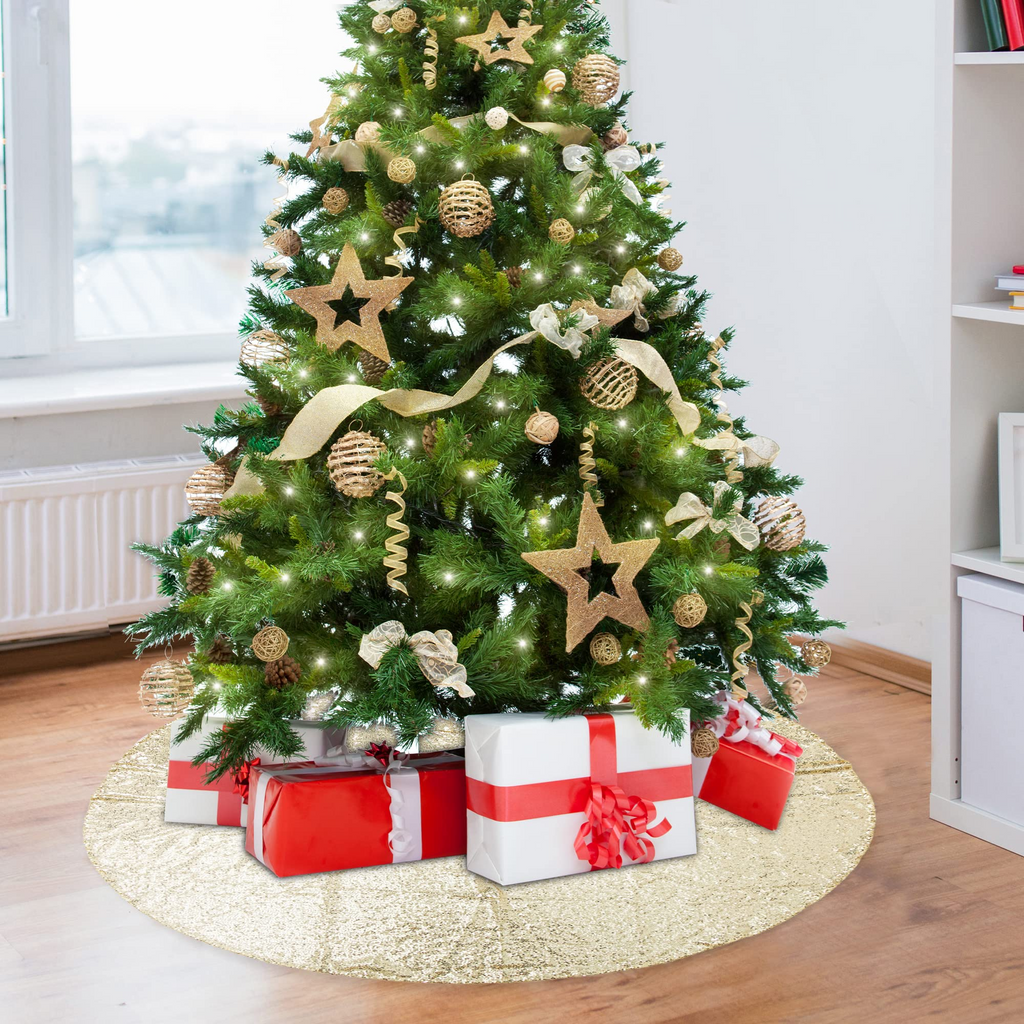 JOYIN 48 Sparkly Sequin Tree Skirt Gold