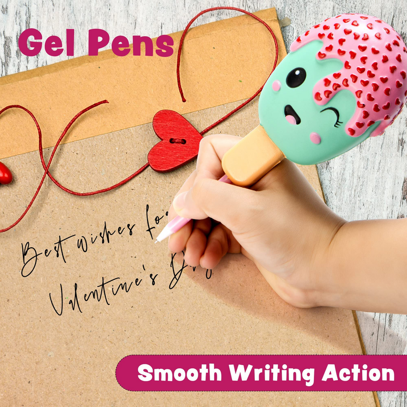 6Pcs Squishy Pen with Valentines Day Cards for Kids-Classroom Exchange Gifts