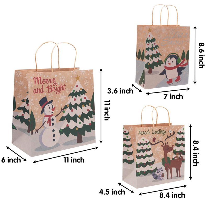 24 Pcs Bulk Christmas Kraft Gift Bags