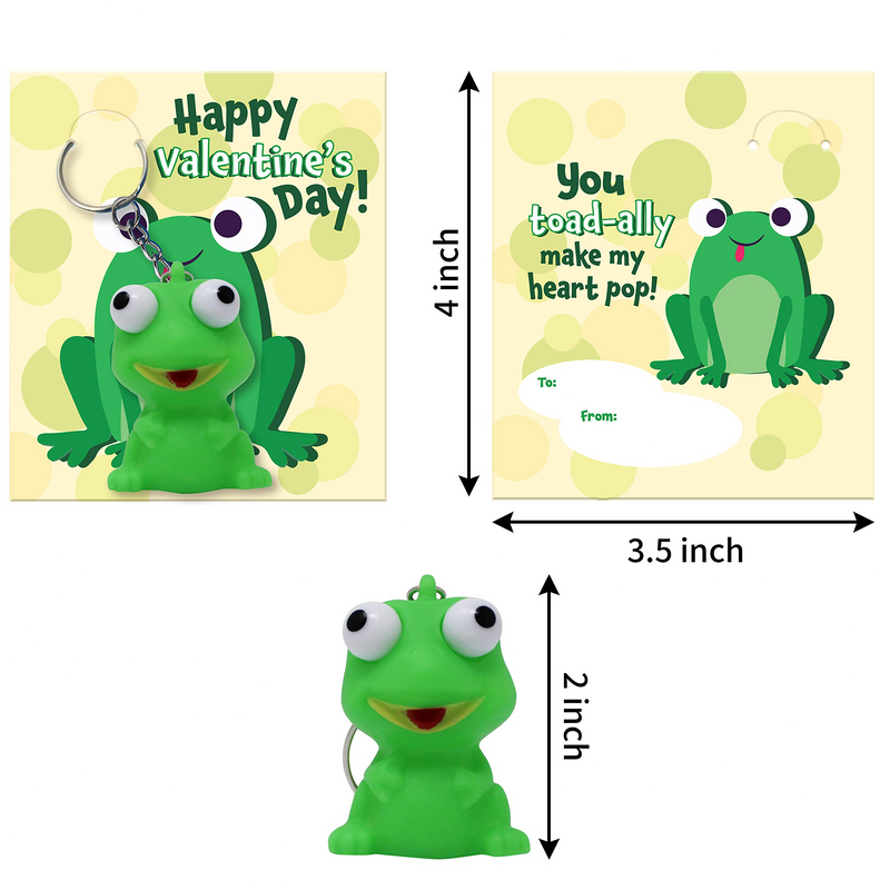 28Pcs Kids Valentines Cards with poping Eyes Animal Keychains-Classroom Exchange Gifts