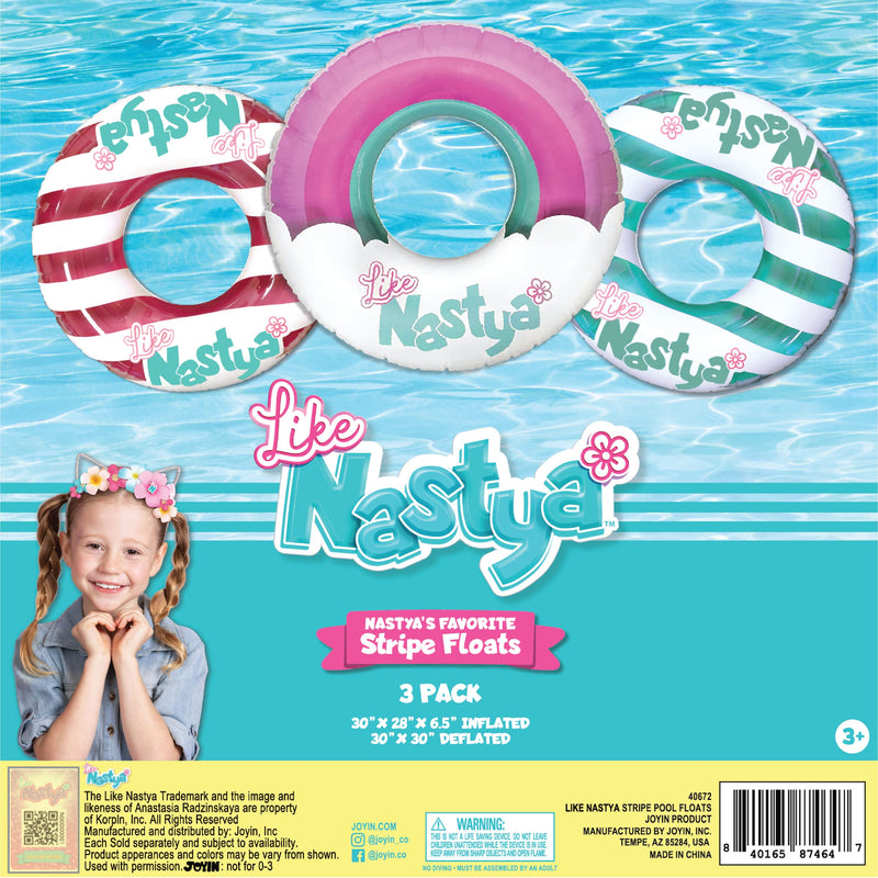 SLOOSH - Like Nastya Striped Pool Float, 3 Pack