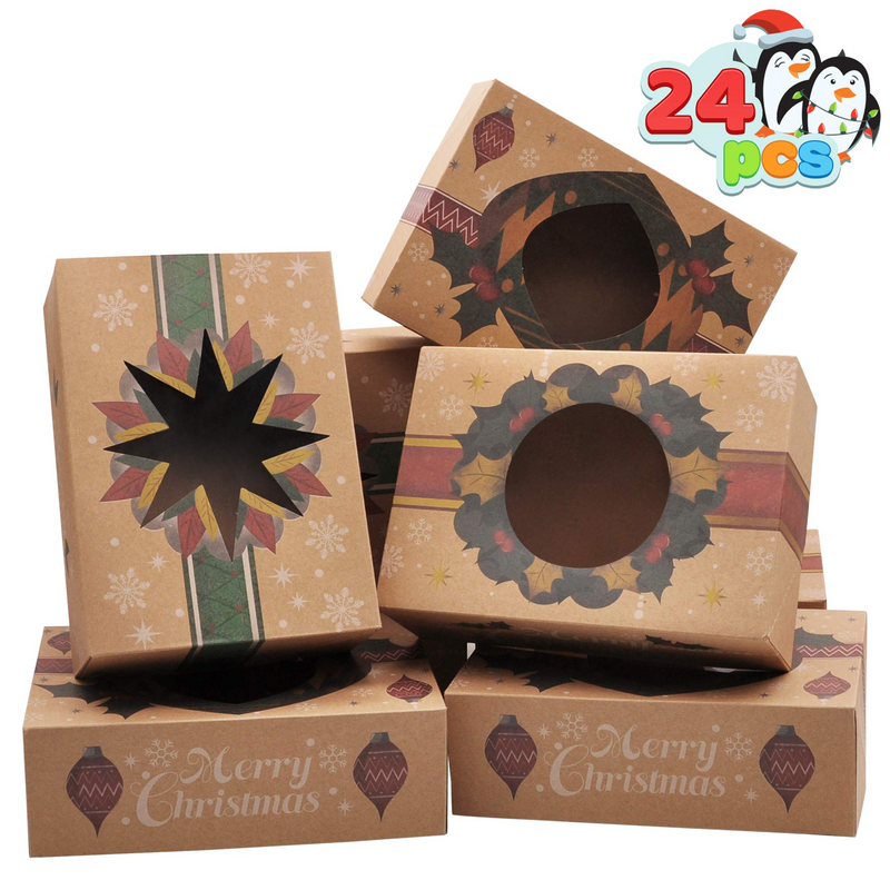 Kraft Christmas Cookie Boxes with Window, 24 Pcs
