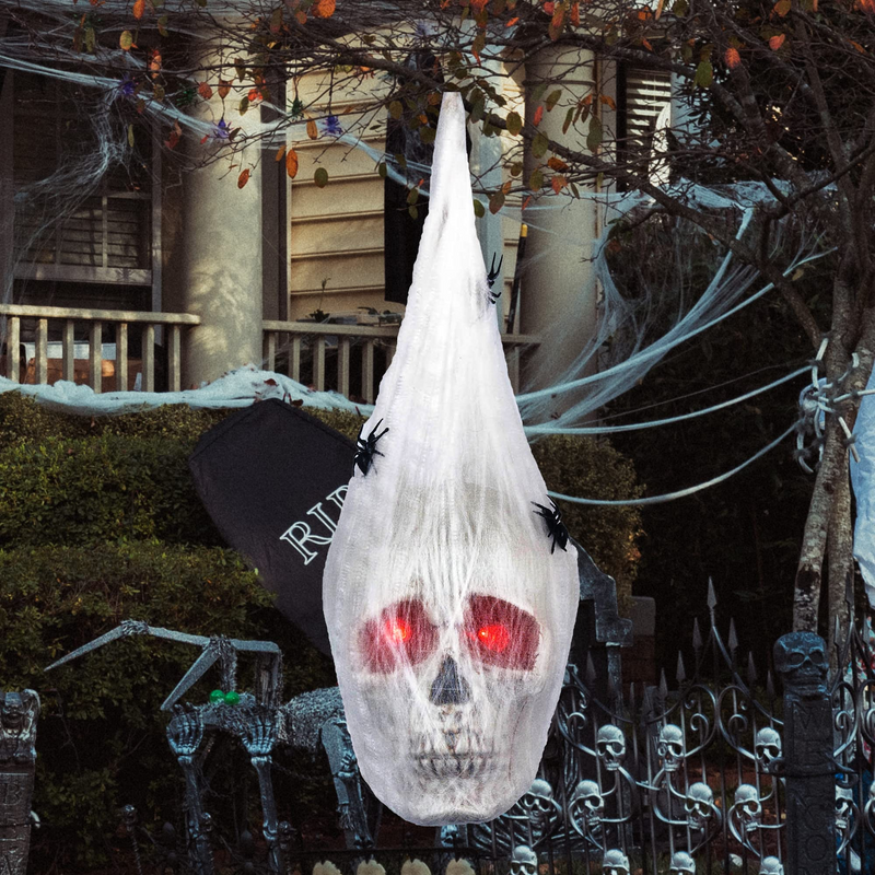 Halloween Animated Hanging Skulls Covered With Spider Webs
