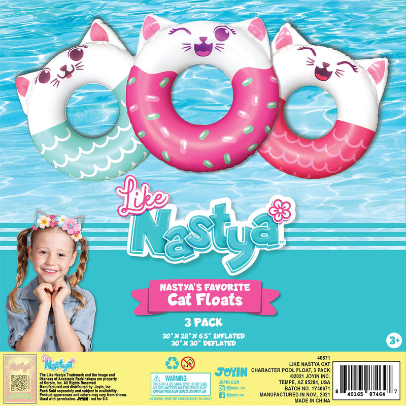 SLOOSH - Like Nastya Cat Character Pool Float, 3 Pack