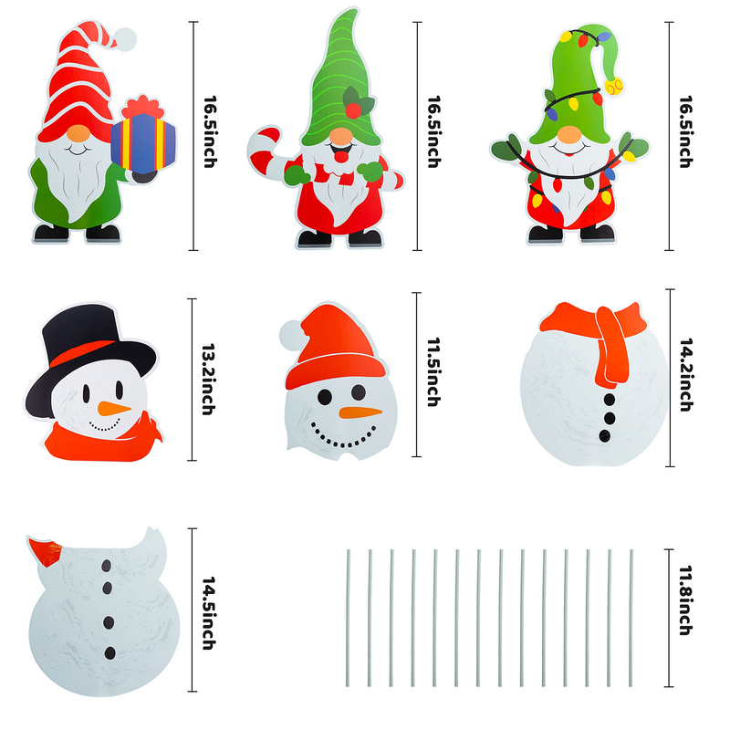 Snowman and Gnome Yard Signs, 5 Pack