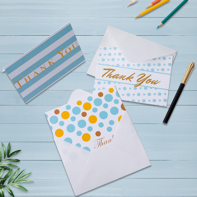 Polka Dots and Stripes Thank you Cards, 72 Pcs