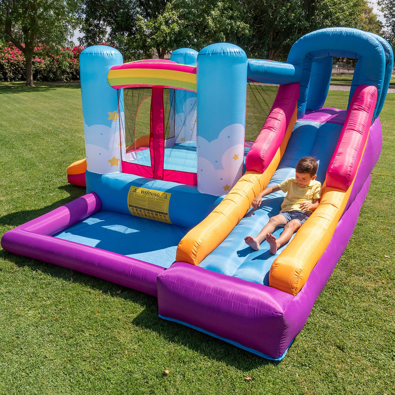 TURFEE - Rainbow Inflatable Bounce House with 2 Slides