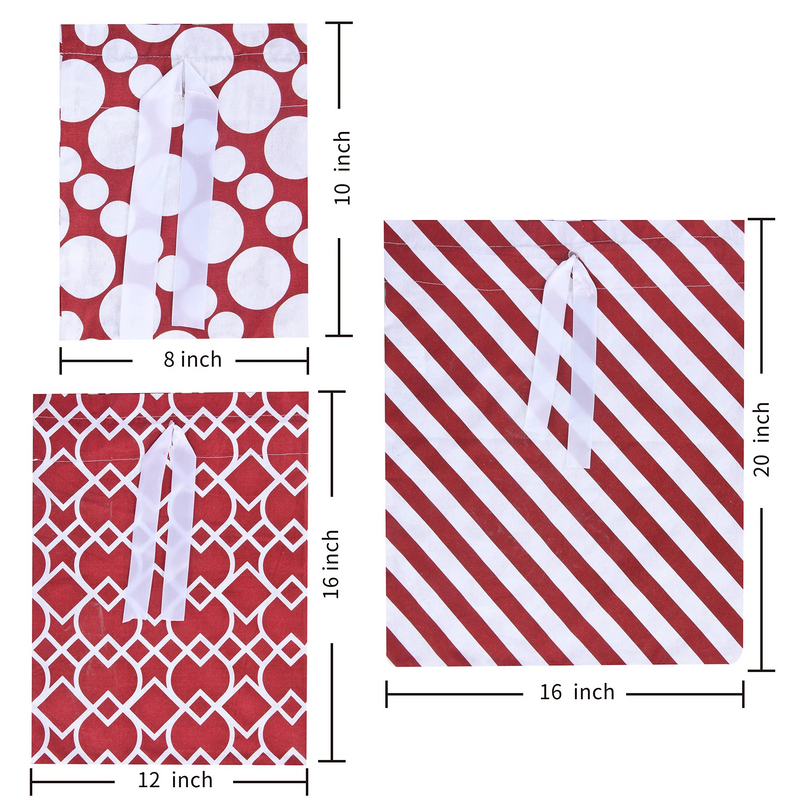 Geometric Red Fabric Gift Bags, 6 Pcs