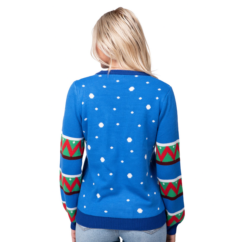 Adult Reindeer Ugly Blue Sweater with Light Bulbs