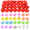 28Pcs Glow In The Dark Mochi Squishy Toys Filled Hearts Set with Kids Valentines Cards