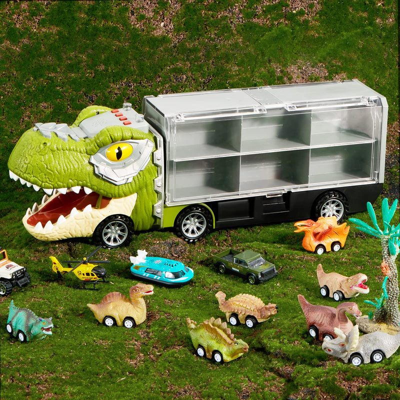 13Pcs Dinosaur Transport Carrier Truck with Mini Car Set