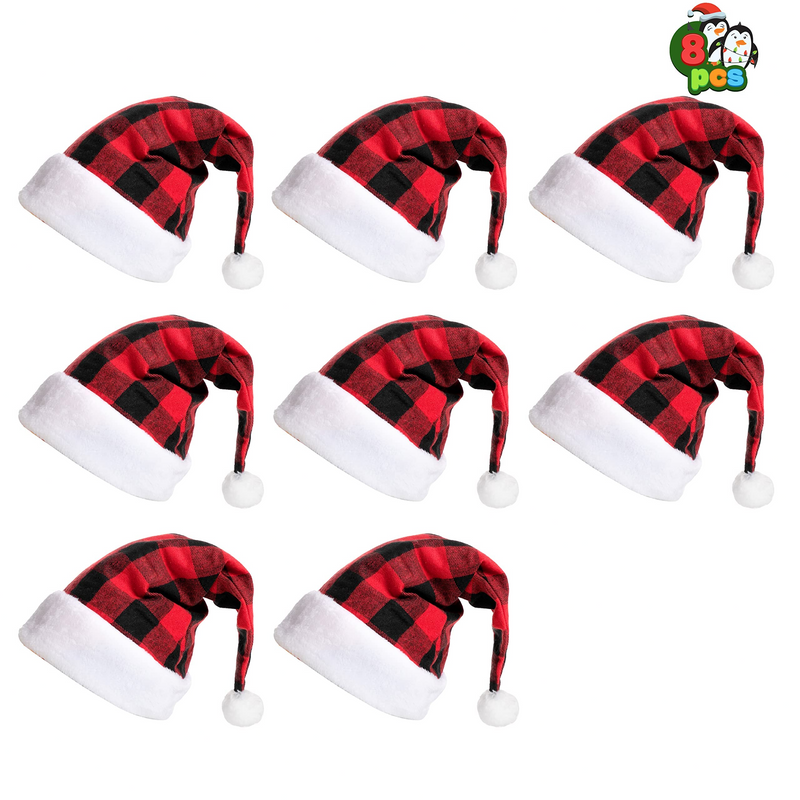 Red Christmas Plaid Hat, 8 Pack