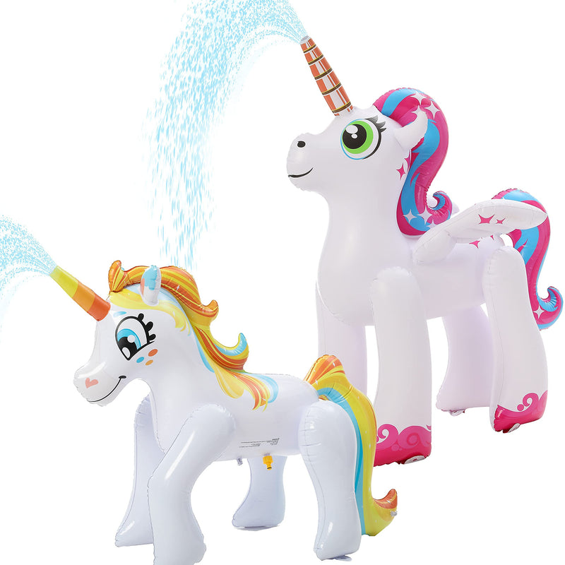 SLOOSH - Pink and Yellow inflatable ride a unicorn costume Yard Sprinkler ,2 Pack