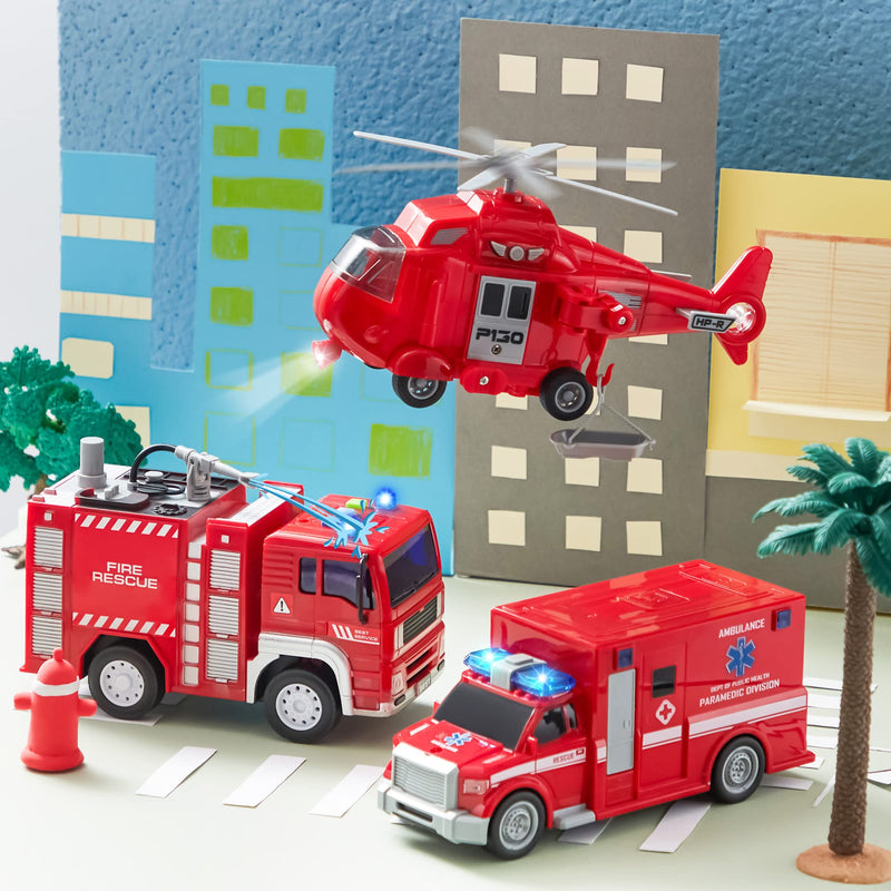 3 In 1 Fire Rescue Truck Car Set