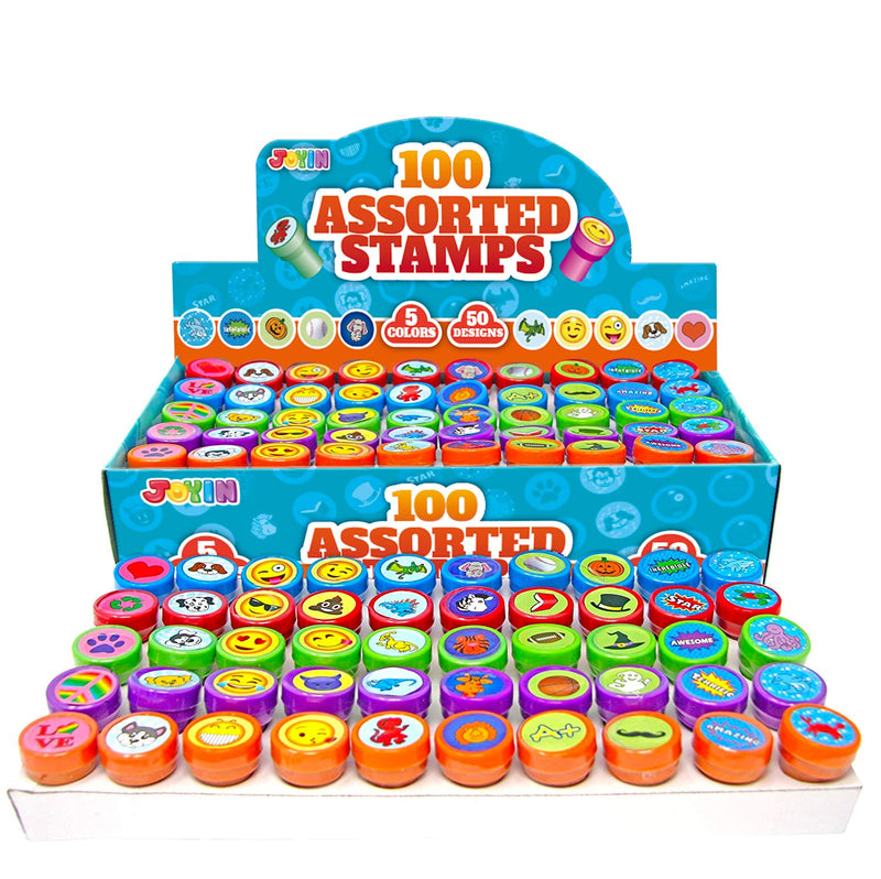 JOYIN 100 Pcs Assorted Stamps for Kids Self-ink Stamps for Halloween,  Easter Egg Stuffers, Party Favor, Teacher Stamps 