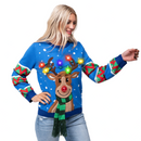 Adult Reindeer Ugly Blue Sweater with Light Bulbs